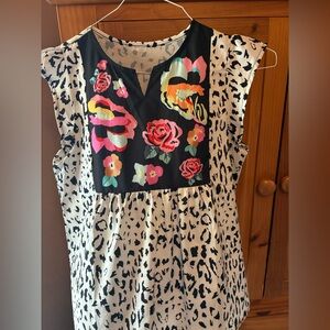 Floral Appliqué Black & White Animal Print blouse